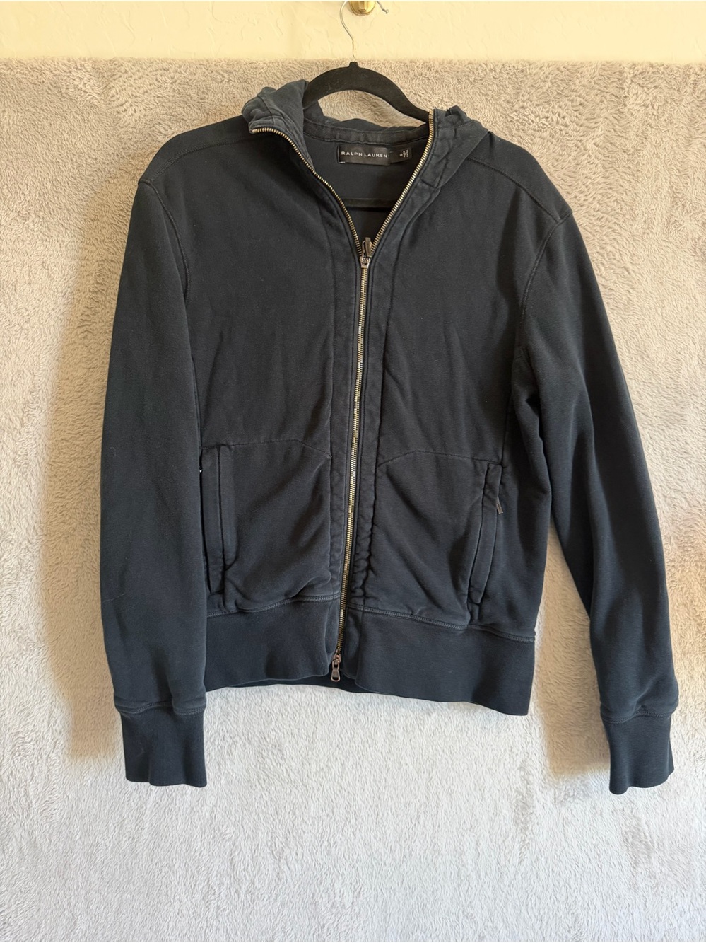 Ralph Lauren Black Label  Men’s Faded  Black Zip-Up Hoodie Sweater S